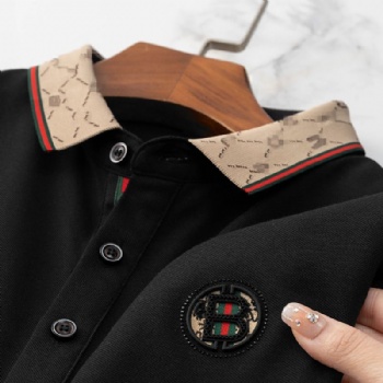 new patchwork color lapel short-sleeved polo shirt men's business casual alphabet Embroidery bead ground cotton T-shirt