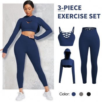 Ropa Athleisure Fitness Clothing Women Gym Clothes Sport Hoodie Yoga Suit Butt Lift Women Long Sleeve 3 Piece Yoga Set