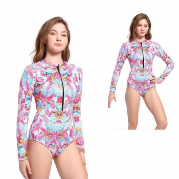 Print Long Sleeve Swimwear Women One Piece Bikinis Sexy 3mm Neoprene Wetsuit Sufing Swimsuit