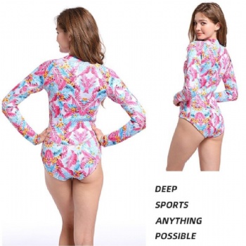 Print Long Sleeve Swimwear Women One Piece Bikinis Sexy 3mm Neoprene Wetsuit Sufing Swimsuit