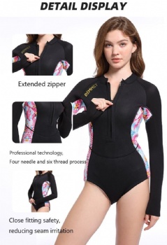 Print Long Sleeve Swimwear Women One Piece Bikinis Sexy 3mm Neoprene Wetsuit Sufing Swimsuit