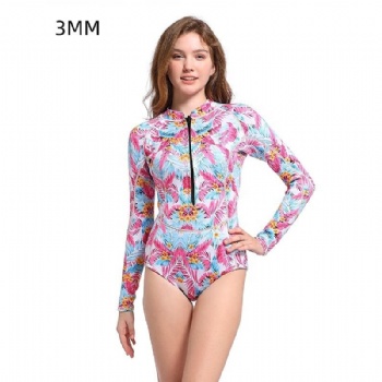 Print Long Sleeve Swimwear Women One Piece Bikinis Sexy 3mm Neoprene Wetsuit Sufing Swimsuit