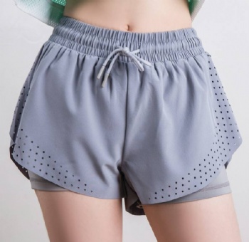 Lady Elastic 2 In 1 laser holes Gym Shorts Workout Short Pants Running Shorts Women Yoga Shorts With Pockets