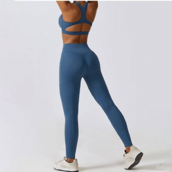 European Naked Feeling Fabrics Gym Fitness Sets With Pockets Leggings Sets Women Quick Dry Workout Clothing Women Sets